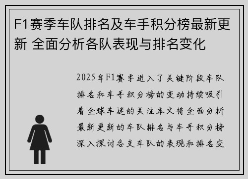 F1赛季车队排名及车手积分榜最新更新 全面分析各队表现与排名变化