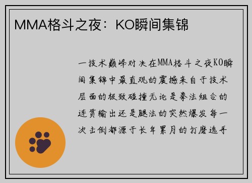 MMA格斗之夜：KO瞬间集锦